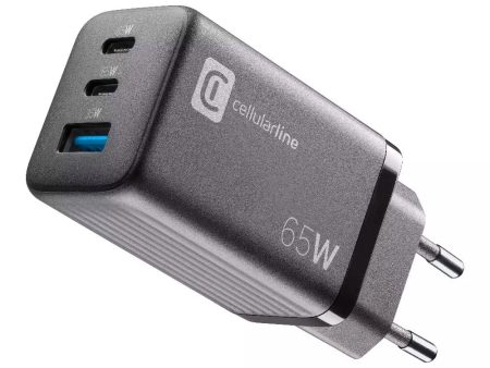 Carregador Cellularline Casa Multipower 1x USB-A + 2x USB-C 65W Preto Hot on Sale