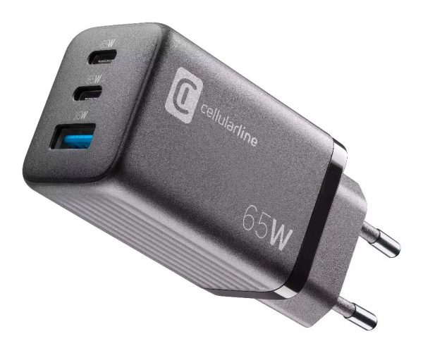 Carregador Cellularline Casa Multipower 1x USB-A + 2x USB-C 65W Preto Hot on Sale