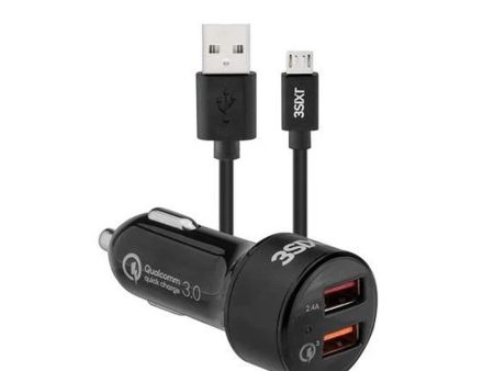 3sixT Car Charger 5.4A + USB-A to Micro USB Cable 1m - Black Cheap