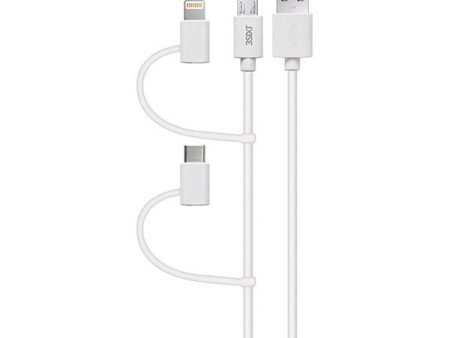 3sixT Cable - USB-A to USB-C Lightning MicroUSB-1m-White For Cheap