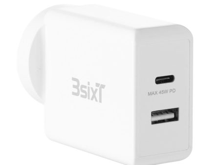 3SixT ANZ 45W USB-C PD + 2.4A Wall Charger - White Hot on Sale